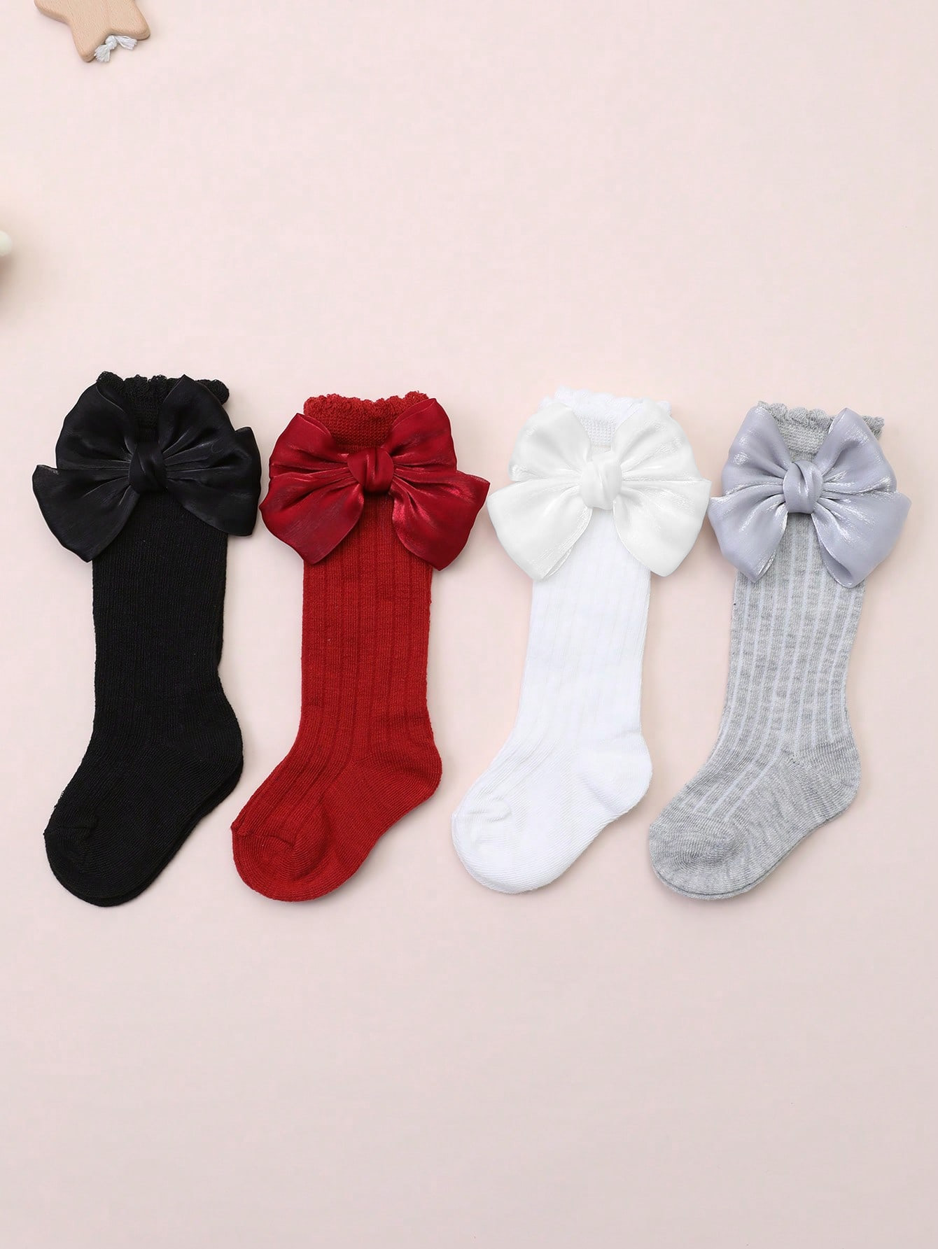 4 쌍의 아기 소녀 양말, 측면 리본 장식, 0-36  - Baby Sock Oximeter 리뷰 및 가격